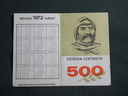 Kártyanaptár,MHSZ,500 éves Dózsa György,grafikai,órarand,1972