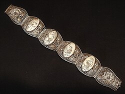 Antik kínai filigrán karkötő karcolt egzotikus csont (agyar) betétekkel