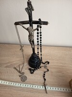 Gránátköves rózsafüzér, ezüst medál