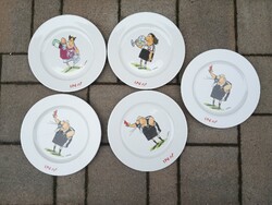 Thomas Witzany porcelán  futball karikatúra tányér  6 db. Alkudható.