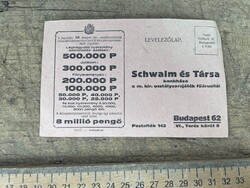 -AV981- Régi Sorsjegy Reklám Sorsjegyárus Reklám Schwalm és Társa Levelezőlap