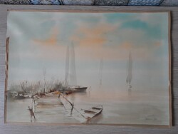 Nemes Tibor - Balatoni vitorlások (1986), akvarell