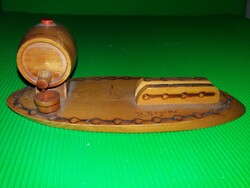 MID CENTURY fa -égetett technika asztali dísz fényképtartó emléktárgy BALATONBOGLÁR HIBÁTLAN