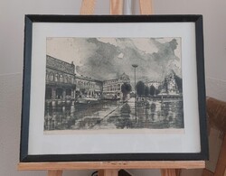 Blahos Rudolf Nyíregyháza rézkarc 52x42 cm kerettel