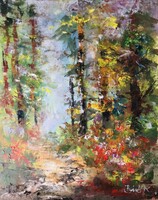 Erdei fények art by Konrad Biro. Lírai szépségű erdőbelső.