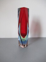 Ritka, korai, négyszínű, sommerso uránüveges váza (21 cm)