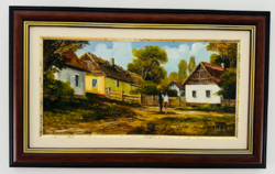 Fekete Zsolt: Délutáni séta - Zsűrizett, keretezett olajfestmény (20x40 cm)