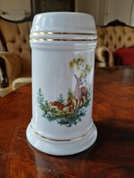 Hollóházi porcelán_vadászjelenetes söröskorsó
