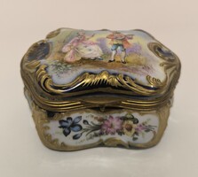 Antik, kézi festésű porcelán Szelence. XIX-ik század, hibátlan!