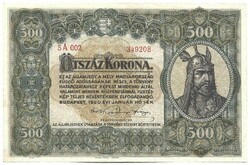 500 korona 1920 eredeti állapot 3. Egy gyenge hajtás középen