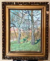 Czene Béla "Tavasz a Zagyvaparton" című fetménye. Eredeti keretében.garanciával!