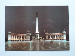 Képeslap (16) - Budapest - Milleneumi emlékmű díszkivilágítása 1980-as évek - (Foto: Alapfy László)