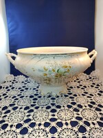 Arannyal tollazott antik porcelán LEVESESTÁL virágokkal