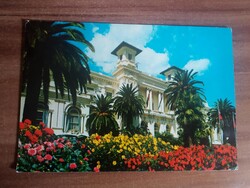 Régi képeslap, Olaszország, San Remo, Kaszinó, Pálmafa sétány, 1978