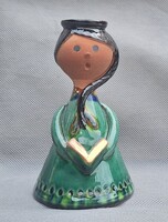 Könyves lány jelzett mázas kerámia gyertyatartó