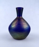 1Z276 Antik irizáló Kralik művészi fújt üveg kis váza 14.3 cm
