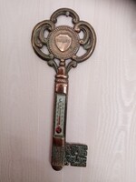 Régi iparművészeti Lignifer vörös réz ötvös hőmérő   - Transelektro felirattal