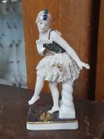 Ritka Alt Német,Germany Karl ENS Volkstedt Art Deco Női Táncos Balerina Porcelán Figura.11.5 cm.