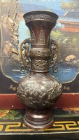 Antik japán bronz váza, Meji, keleti, ázsiai, kínai, koreai