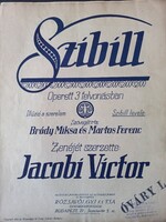 Jacobi Victor – Szibill Operett kotta, 1919, Rózsavölgyi