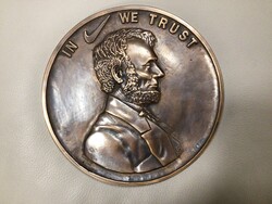 Nagyméretű bronz plakett Lincoln elnök portréval