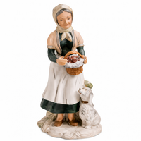 ARPO (Curtea de Argeș) román biszkvit porcelán figura – nagymama kutyával, 30 cm