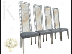 4 db ÚJ Olasz Designer Étkezőszék – Magas támlás, Feliratos Luxuskárpittal