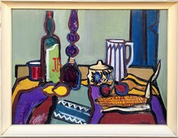 Jakab Eszter (1943-1989) : Asztali csendélet, Képcsarnokos, 60x80 cm.