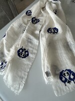 Hatalmas francia sál len és pamut keverék, hímzett mintával, 180 x 100 cm