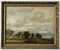 ​Magyar Mannheimer Gusztáv (1859–1937): Viharos balatoni táj, reprezentatív blondel díszkeretben