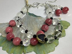 “Egyetlen darabos” garnitúra, hegyikristály/jáde, szív gyönggyel,, garantáltan egyedi