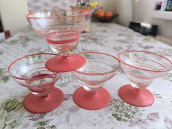 Piros csíkos, kelyhes, italos  pohár 4  db eladó!