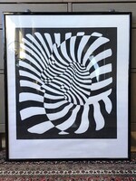 Régi Viktor Vasarely szitanyomat “zebrák”, üvegezett fa keretben.