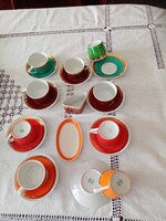 Színes art deco hollóházi porcelán kávés 2500 Ft / szett   ( csésze, csészealj)
