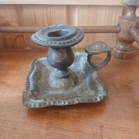 Antik ezüstözött sétáló gyertyatartó (11x11x6 cm)