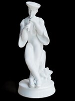 Zsolnay Pécs líra jelzéses furulyázó juhász porcelán figura – 26 cm – hibátlan
