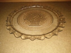 Nagy méretű, fodros szélű üveg tortatál, sütemény kínáló - átm. 38 cm