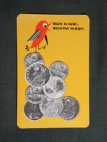 Kártyanaptár,OTP takarékpénztár,fémpénz,grafikai,madár,1975
