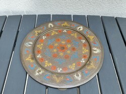 Nagyméretű réz zománc fali tál