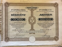 Dr. Lipták és Társa Építési és Vasipari Részvénytársaság 5 db 10 pengő részvény egyben