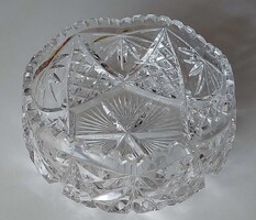 Hibátlan állapotú, csiszolatokkal gazdagon díszített extra vastagfalú kristály tál