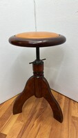 Eredeti art deco zongoraszék, állítható, fixálható bőrözött ülőlappal