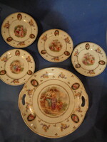 Angelika Kauffmann neoklasszicista jelenetével díszített cseh porcelán süteményes tál 4 kistányérral