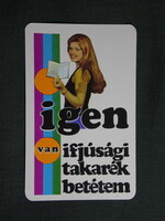 Kártyanaptár,OTP takarékpénztár,női modell,1975