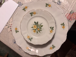 Seltmann Weiden Bavaria sárga rózsás tányérszett 6+1, arany szegély, 17 és 31 cm