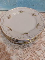Zsolnay lila barackvirágos, arany barokkos széllel, süteményes porcelán tányérok