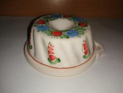 Kicsi, virágmintás mázas kerámia kalács, kuglóf sütő forma, falidísz - átmérő 8,3 cm (28/K)