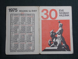 Kártyanaptár,MHSZ,30 éve szabad hazánk,órarend,1975