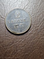 1851-es 2 Krajcár B vj