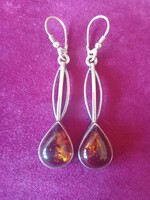 Ezüst fülbevaló borostyánnal  - 60 mm